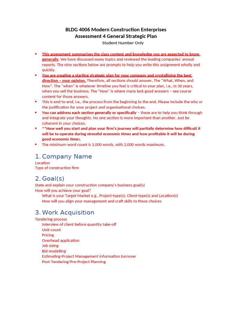 Strategic Plan for Construction Firm | PDF | Strategic Planning | Goal