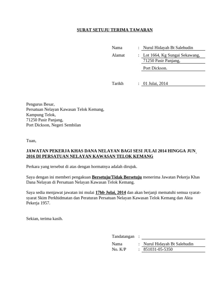 Surat Setuju Terima Tawaran | PDF
