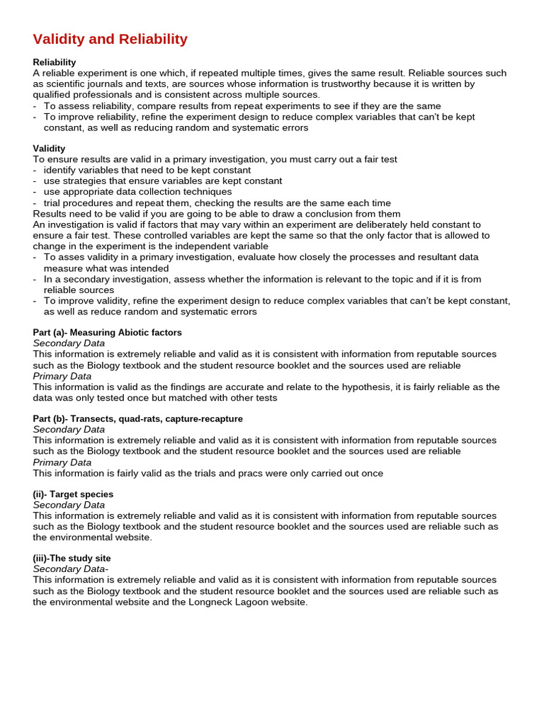 Understanding Validity and Reliability in Research | PDF | Validity ...