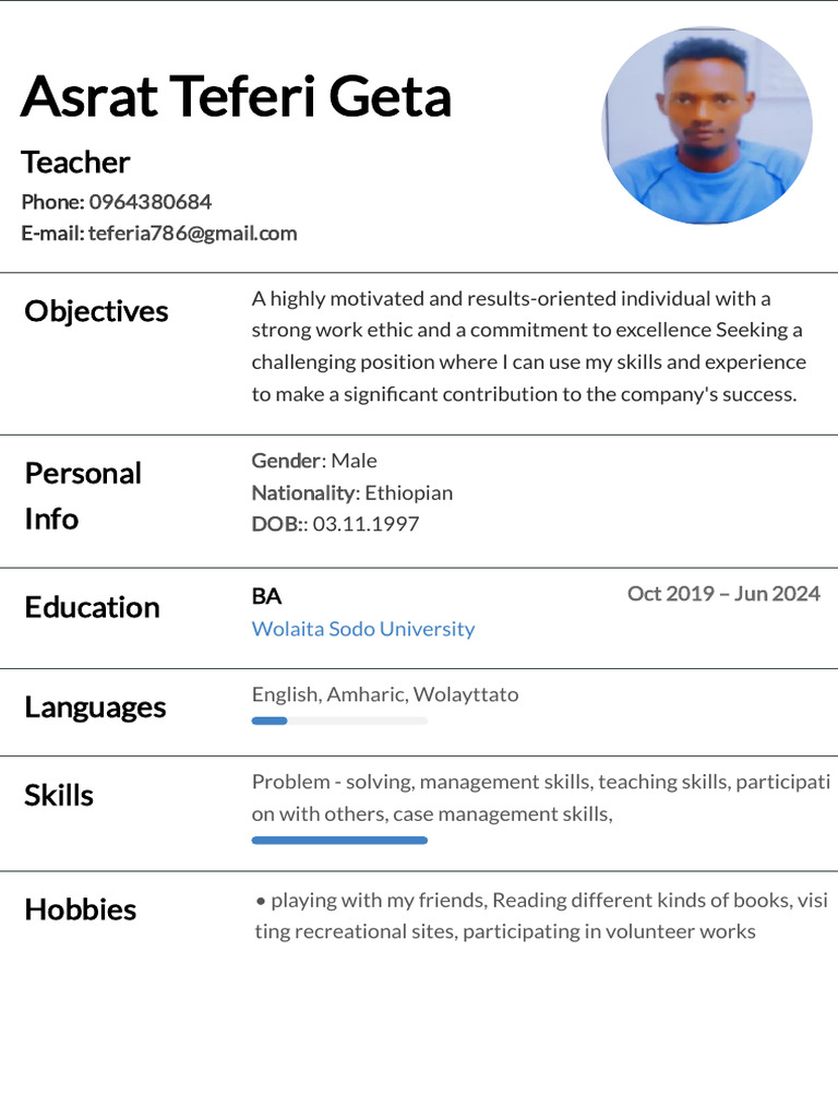 Asrat Teferi Geta: Teacher Profile | PDF