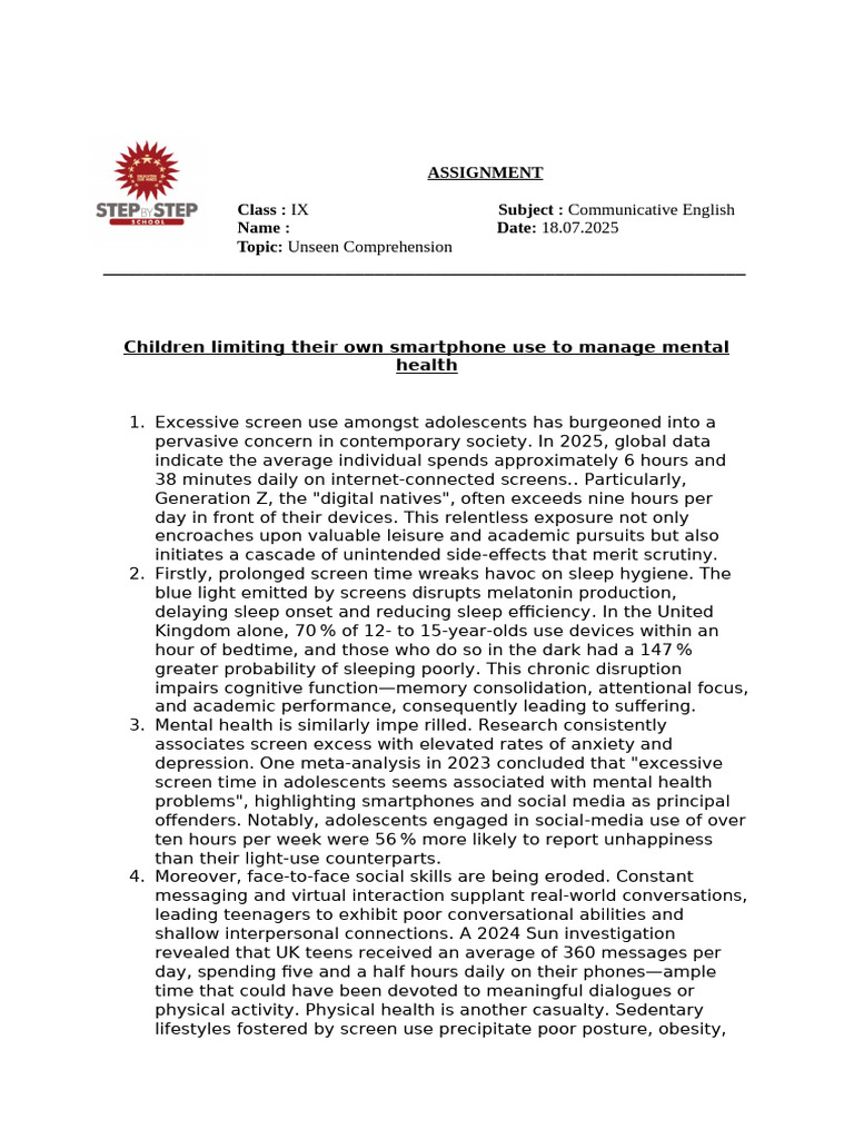 Weekend Assignment 1 Pdf Sleep Adolescence