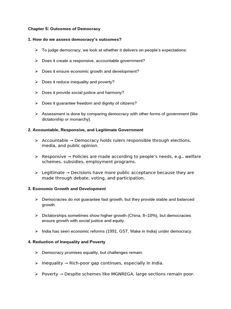 10th-Std Political Science PS Unit 5 Outcomes of Democracy (V1) | PDF ...
