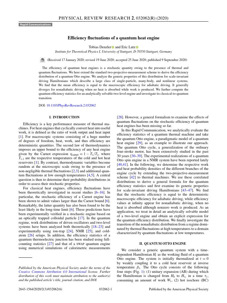 Efficiency Fluctuations of A Quantum Heat Engine | PDF | Heat ...