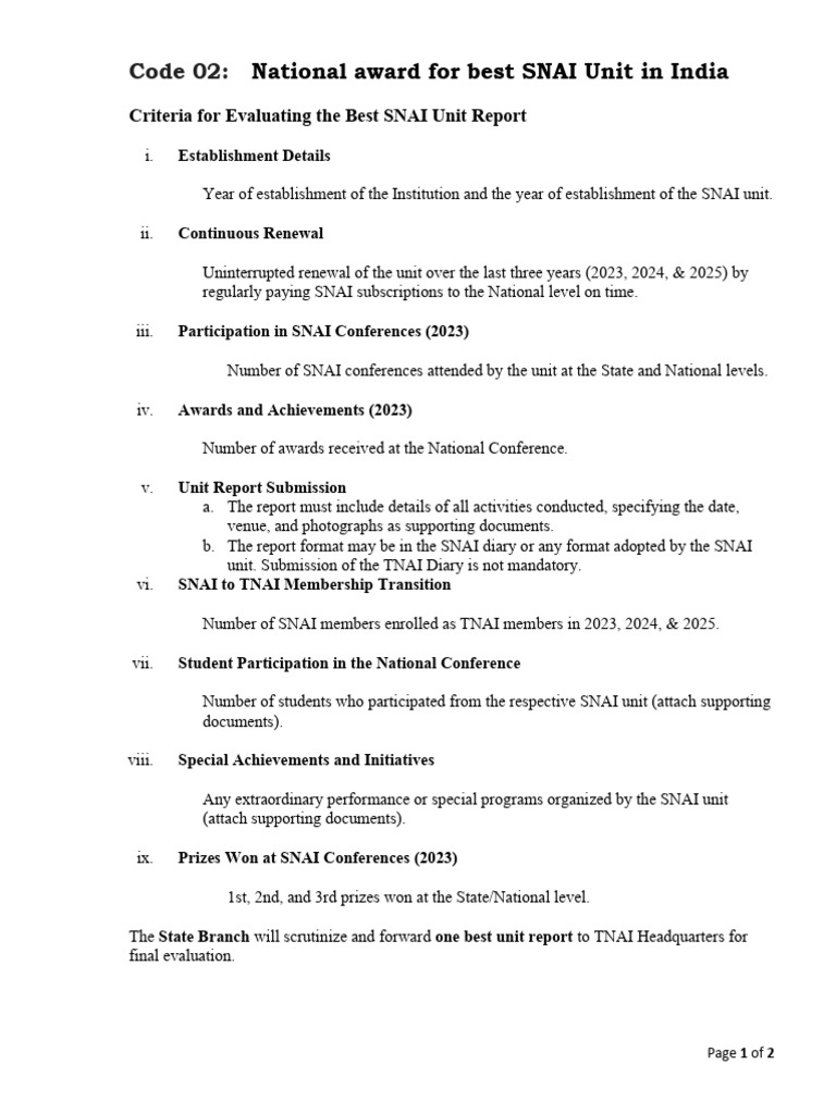 02 Criteria - Best Snai Unit PDF | PDF