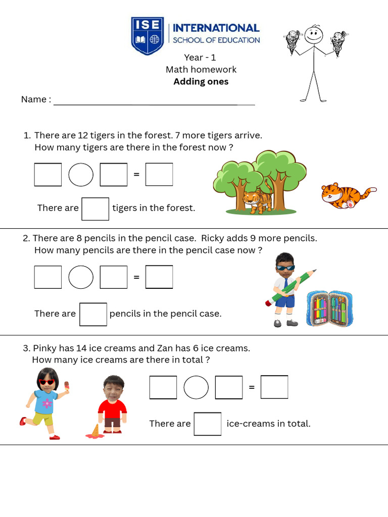 Year 1 Math Homework: Adding Ones | PDF