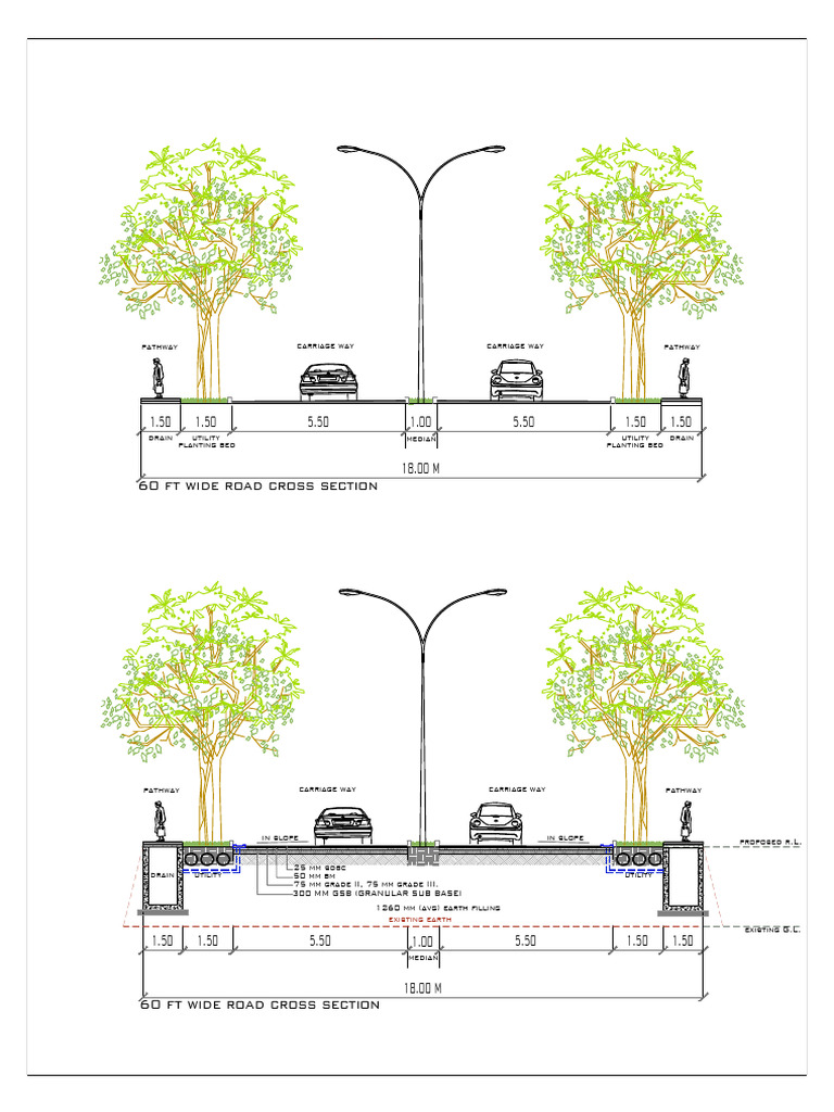 60 ft Road Cross Section Details | PDF