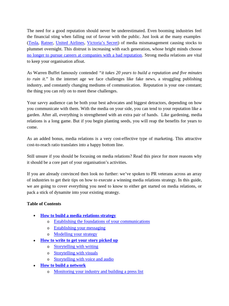 Essential Guide to Media Relations Strategy | PDF | Brand | News