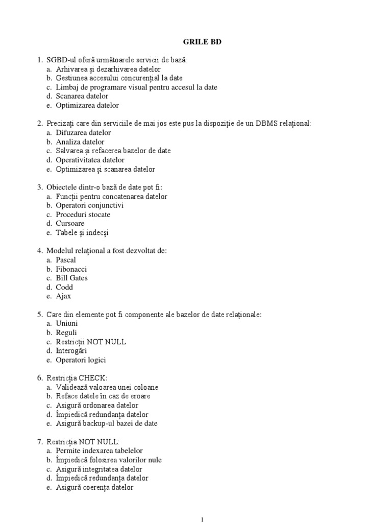 Grile Informatica Economica | PDF