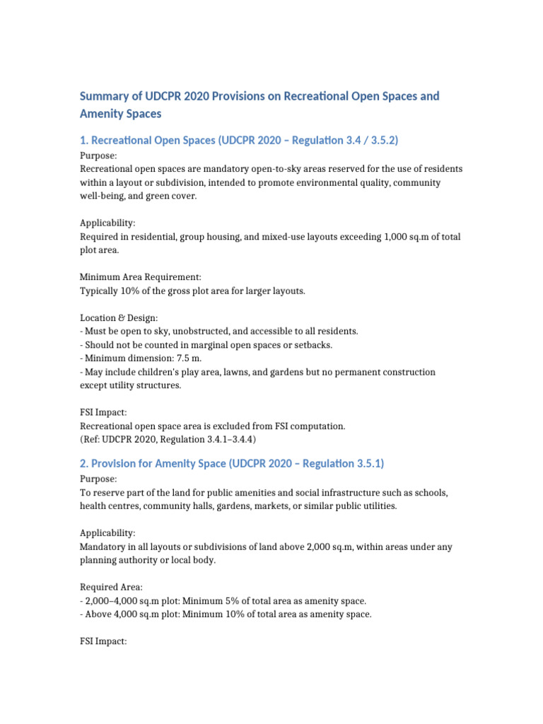 UDCPR 2020: Recreational & Amenity Space Guidelines | PDF | Economies