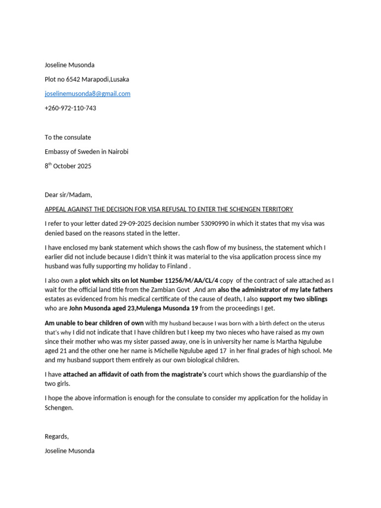 Appeal for Schengen Visa Rejection | PDF