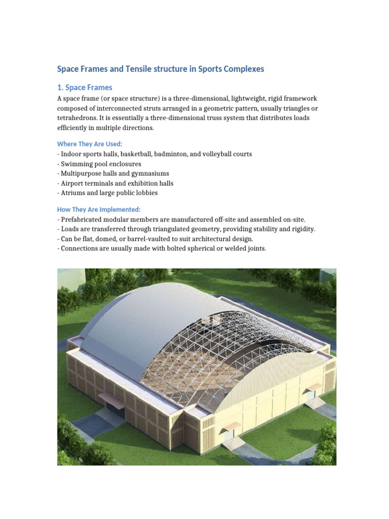 Space Frames & Tensile Structures in Sports Complexes | PDF | Truss ...