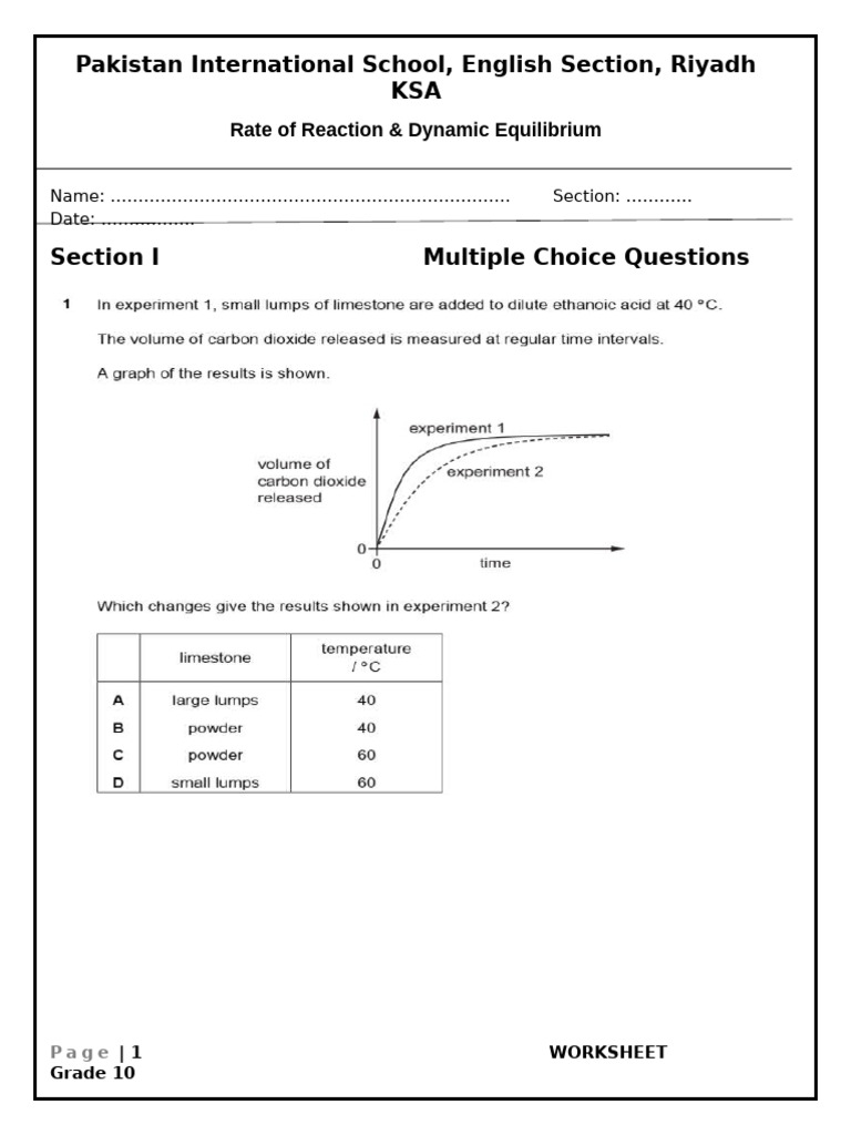 Rate & Equilibrium WS | PDF