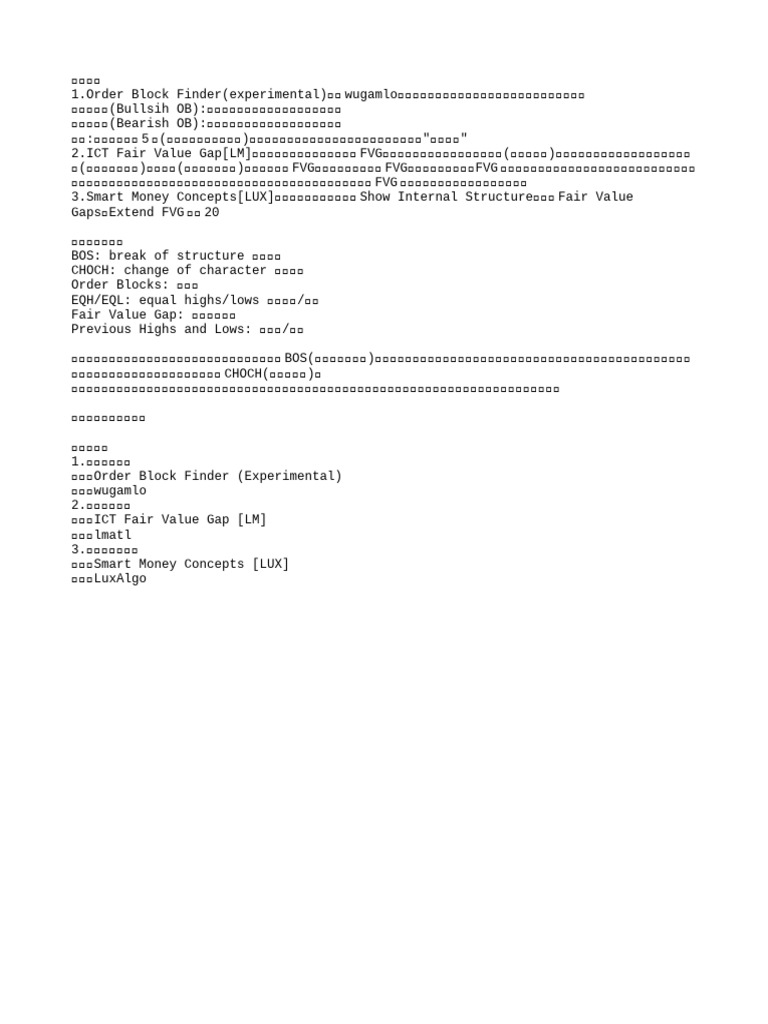 7.100%准确的聪明钱概念指标，跟着机构买卖-让你暴富！（订单块查找器+公允价值缺口）（Smart Money Concept+Order  Block Finder+Fair Value Gap） | PDF