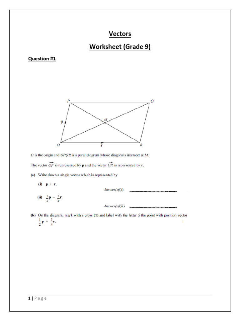 Vectors Worksheet | PDF