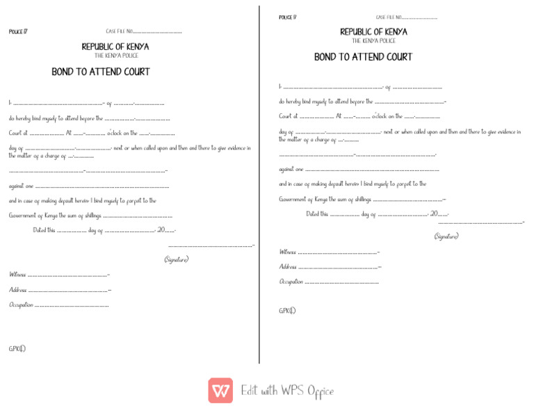 Kenya Police Court Attendance Bond | PDF
