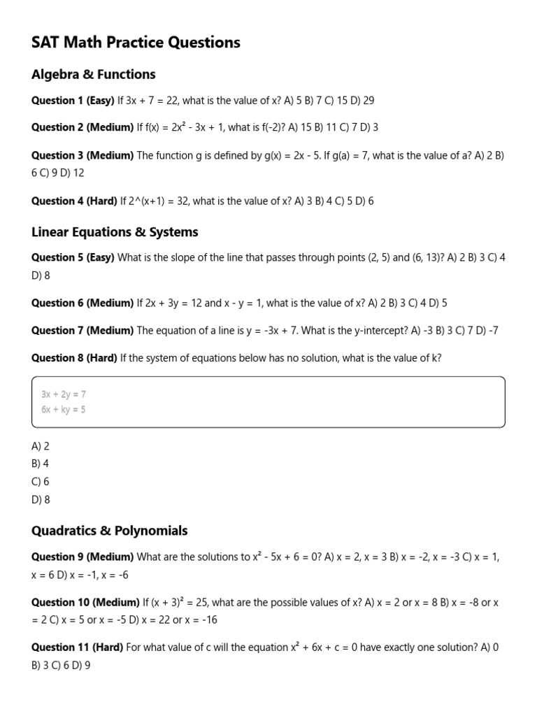 SAT Math Practice Questions | PDF | Area | Mathematical Objects
