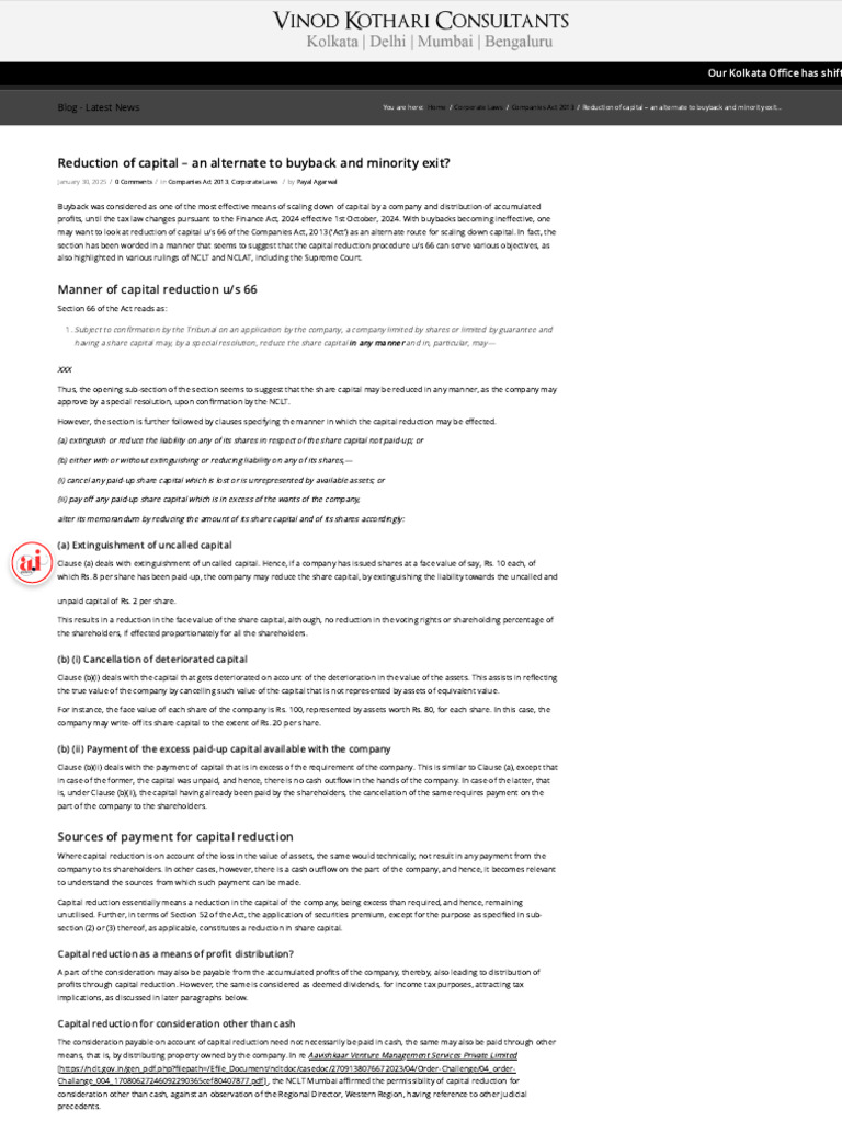 Capital Reduction as Buyback Alternative | PDF | Dividend | Share ...