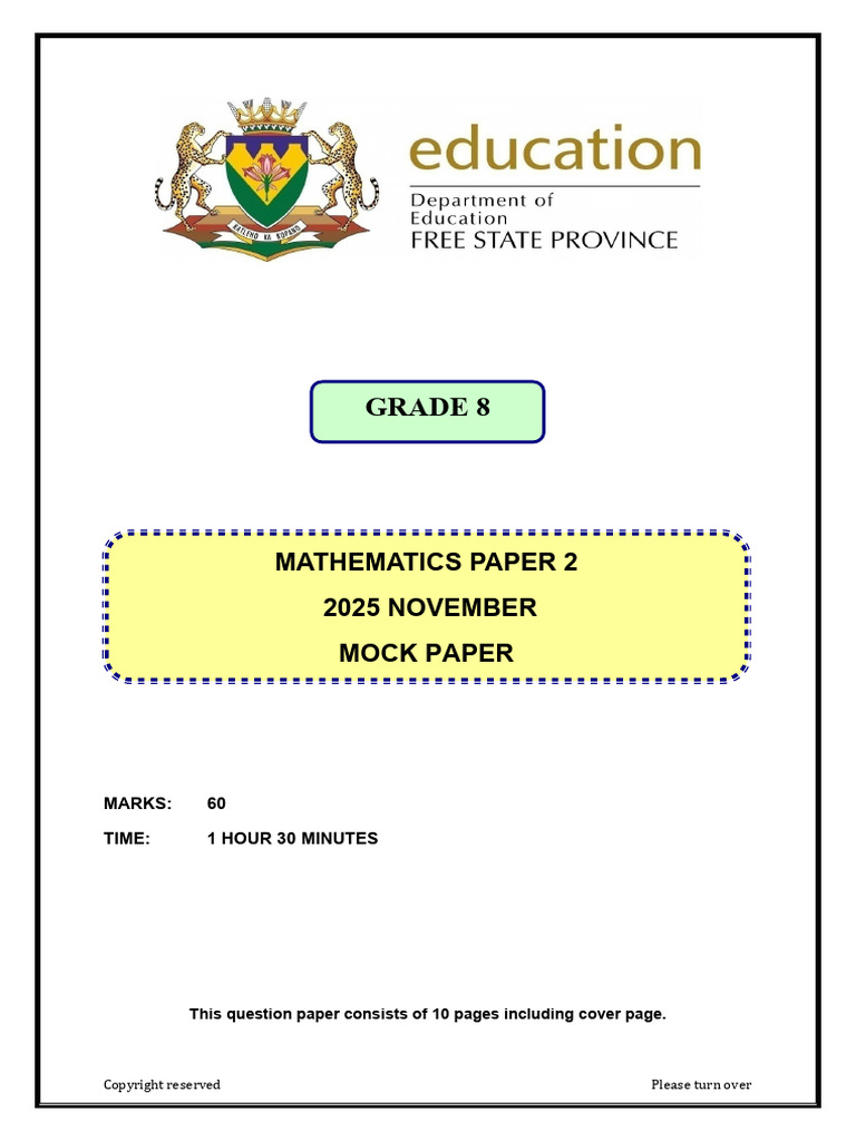 Grade 8 Maths Mock Exam Nov 2025 | PDF | Elementary Geometry ...