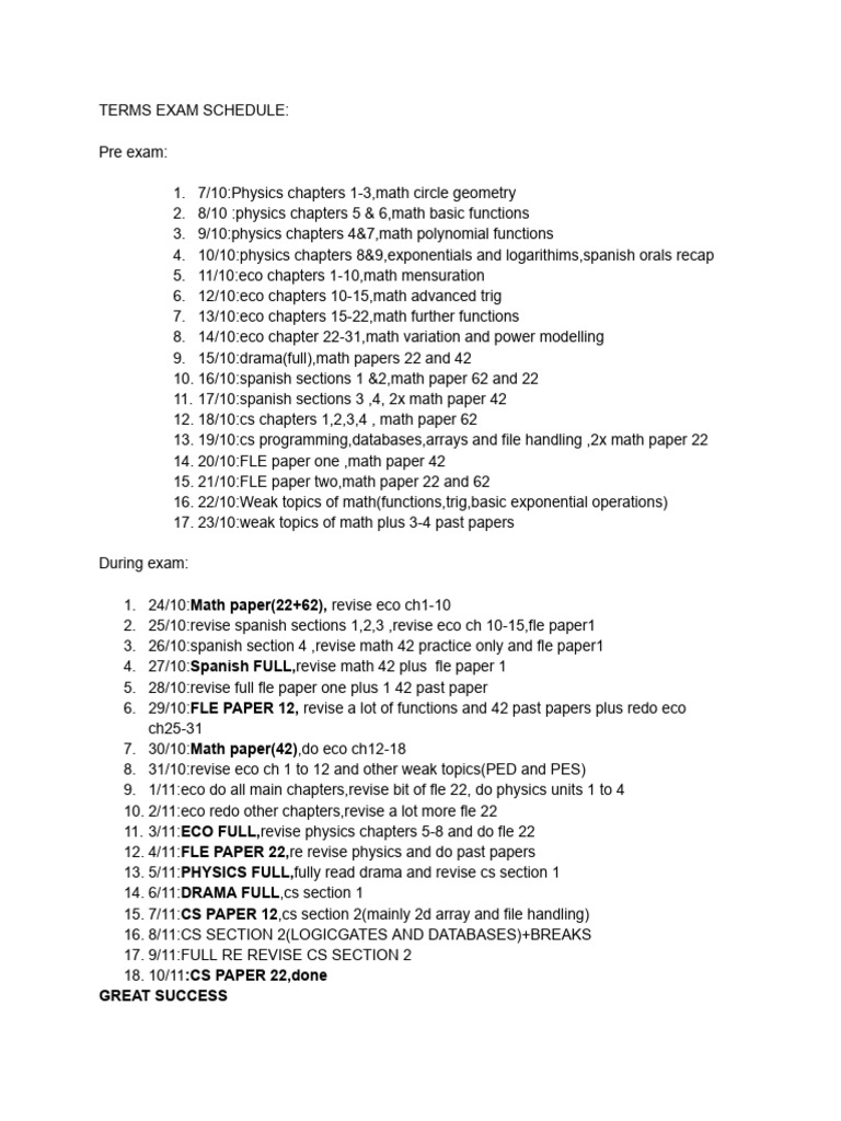 Terms Exam Schedule | PDF