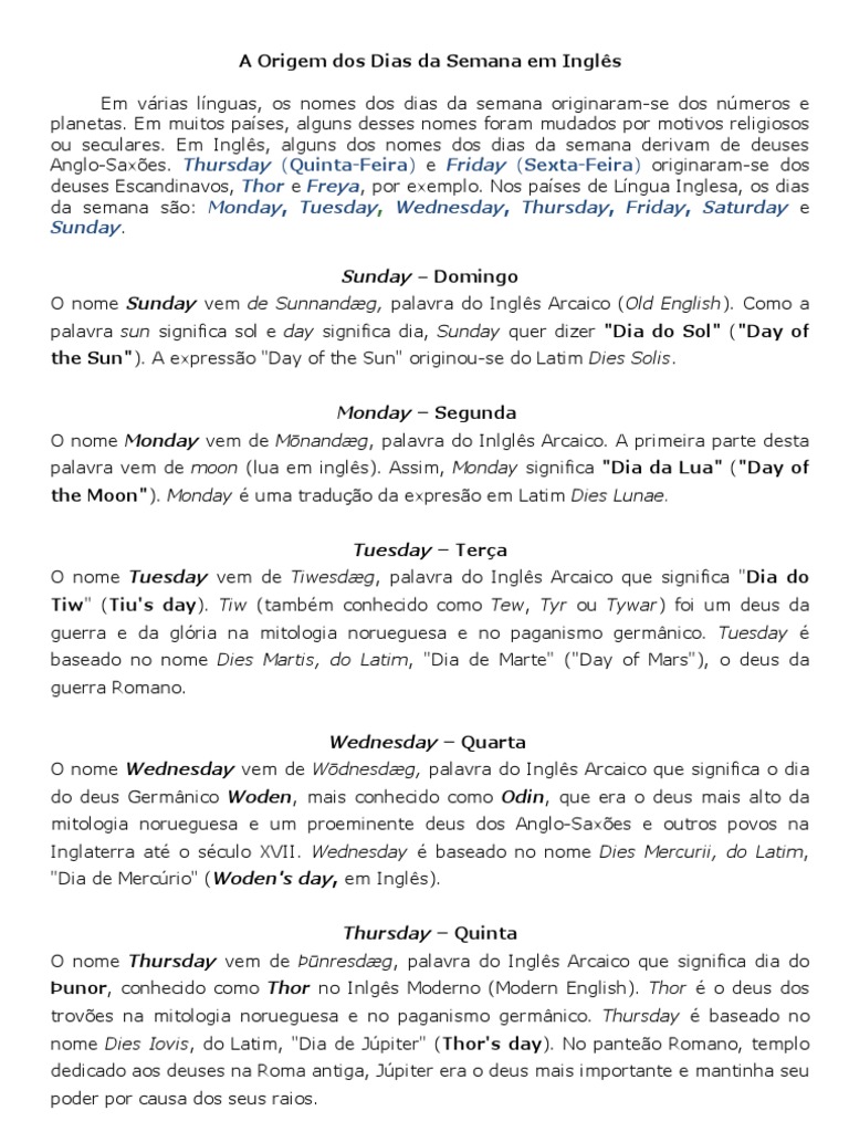 Dias da semana em inglês: saiba os significados e como aplicá-los, Blog