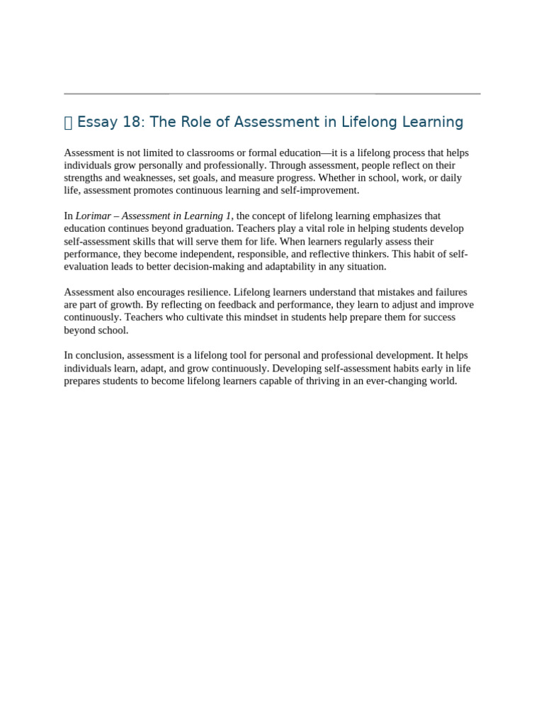 Lifelong Learning Through Assessment | PDF