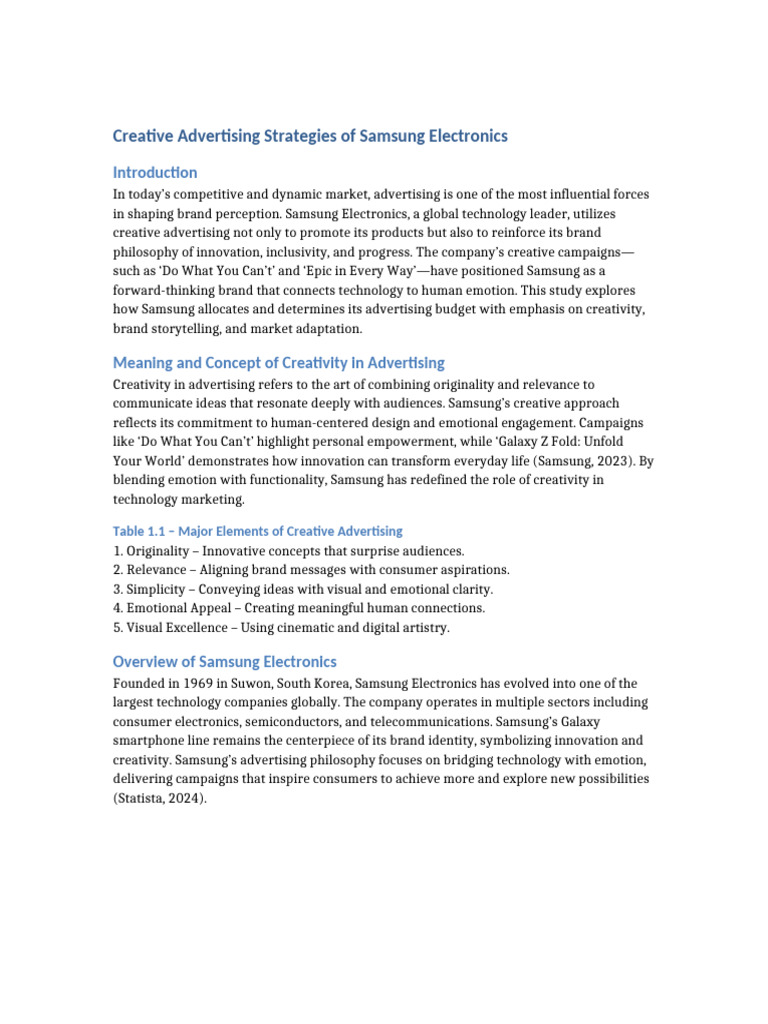 Creative Advertising Strategies of Samsung Electronics Final | PDF ...