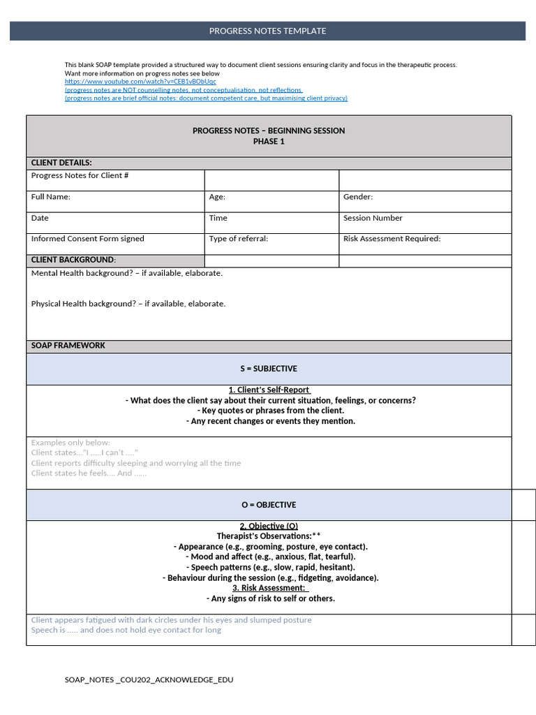 SOAP Progress Notes Template | PDF | Psychotherapy | Abnormal Psychology