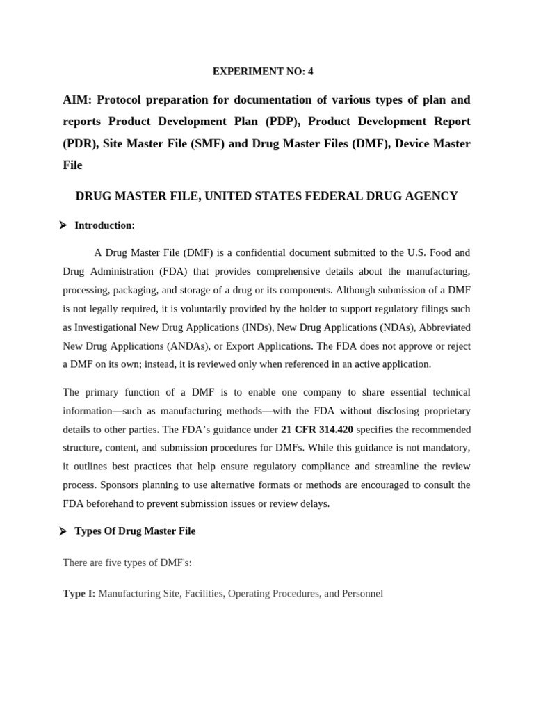 Type IV Drug Master File Overview | PDF | Food And Drug Administration ...