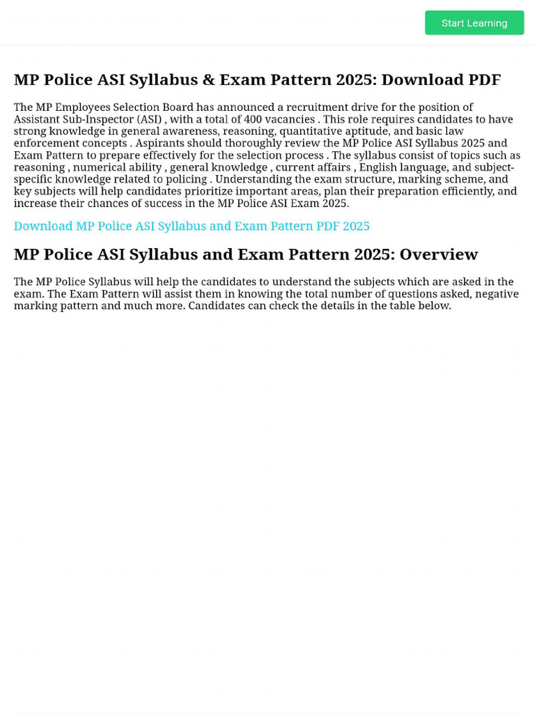 MP Police ASI Syllabus & Exam Pattern 2025 - Download PDF | PDF