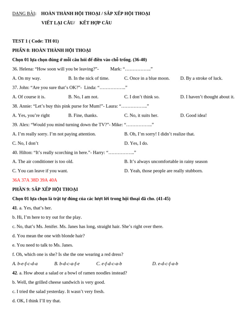 Dialogue Completion and Sentence Rewriting Test | PDF