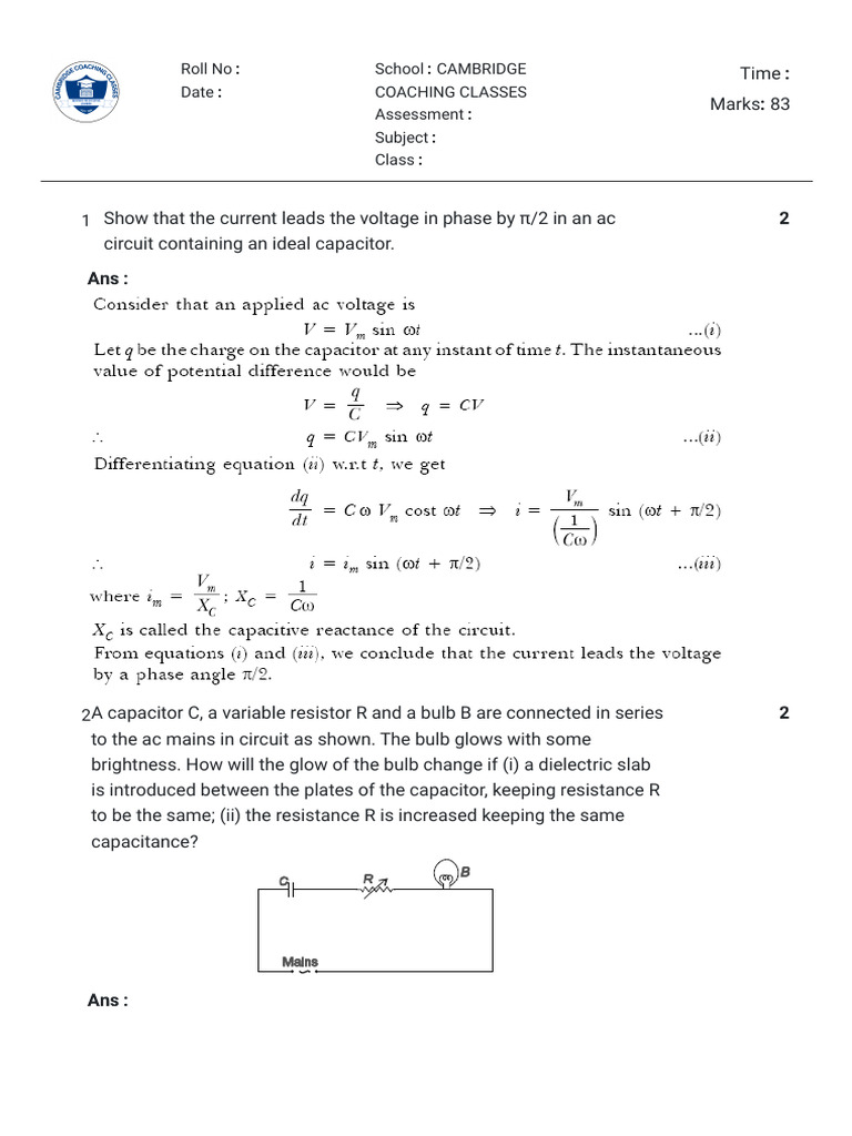 AC Circuit Analysis and Capacitor Effects | PDF | Inductor | Capacitor