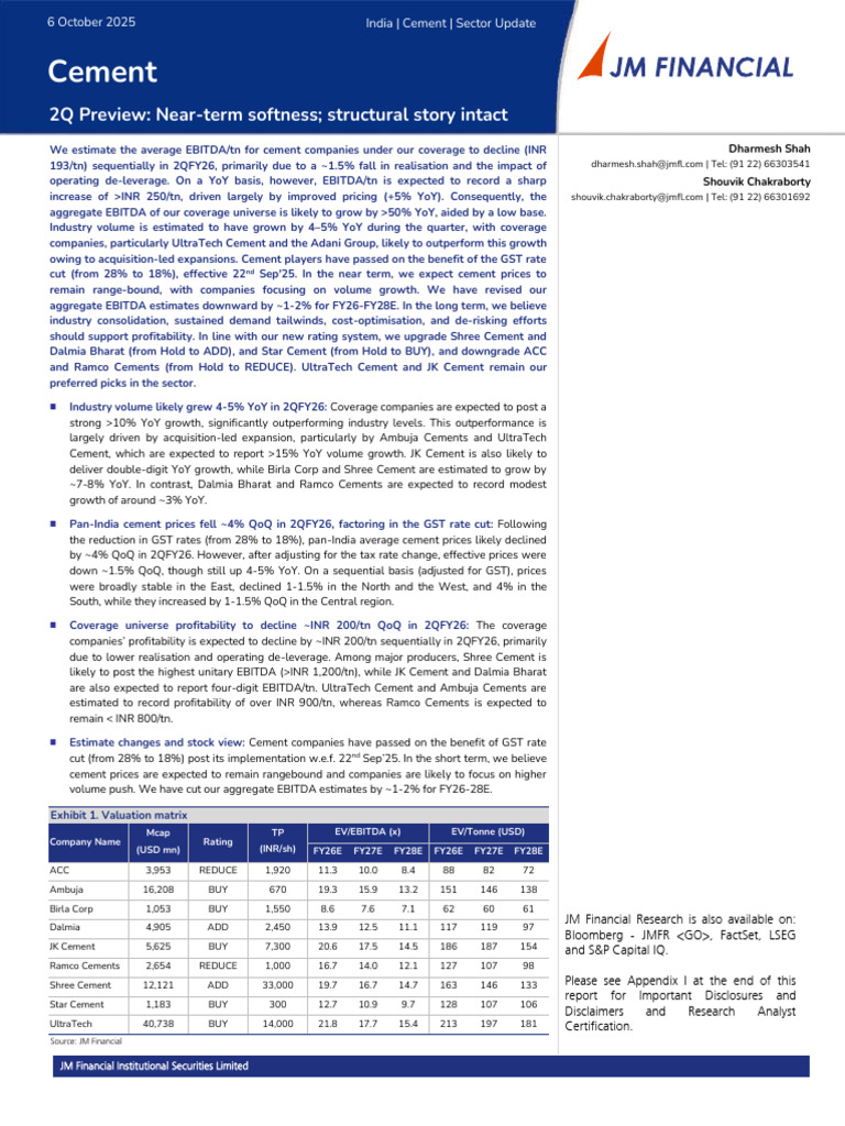 Cement Sector Update: 2QFY26 Insights | PDF | Market (Economics ...