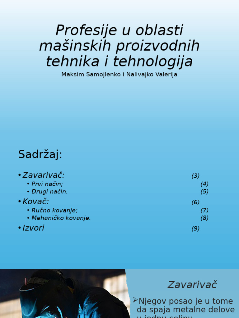 Profesije U Oblasti Mašinskih Proizvodnih Tehnika I Tehnologija | PDF