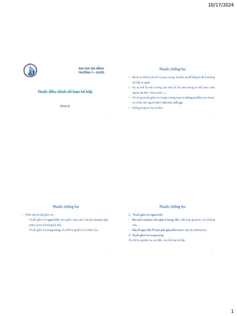 Thuốc điều chỉnh rối loạn hô hấp | PDF