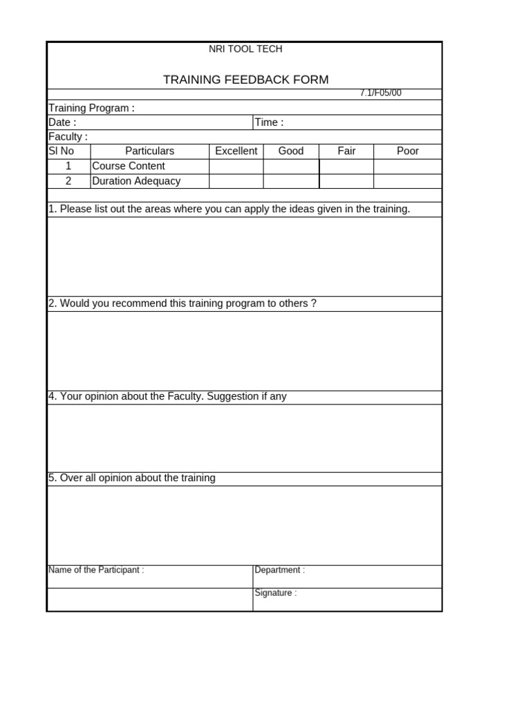 d5 Training Feedback Form | PDF