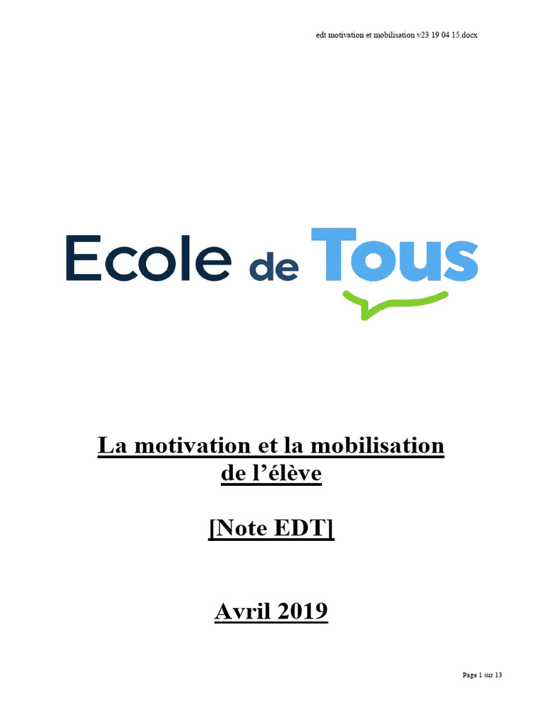 Motivation et Mobilisation des Élèves | PDF | Motivation | Motivant