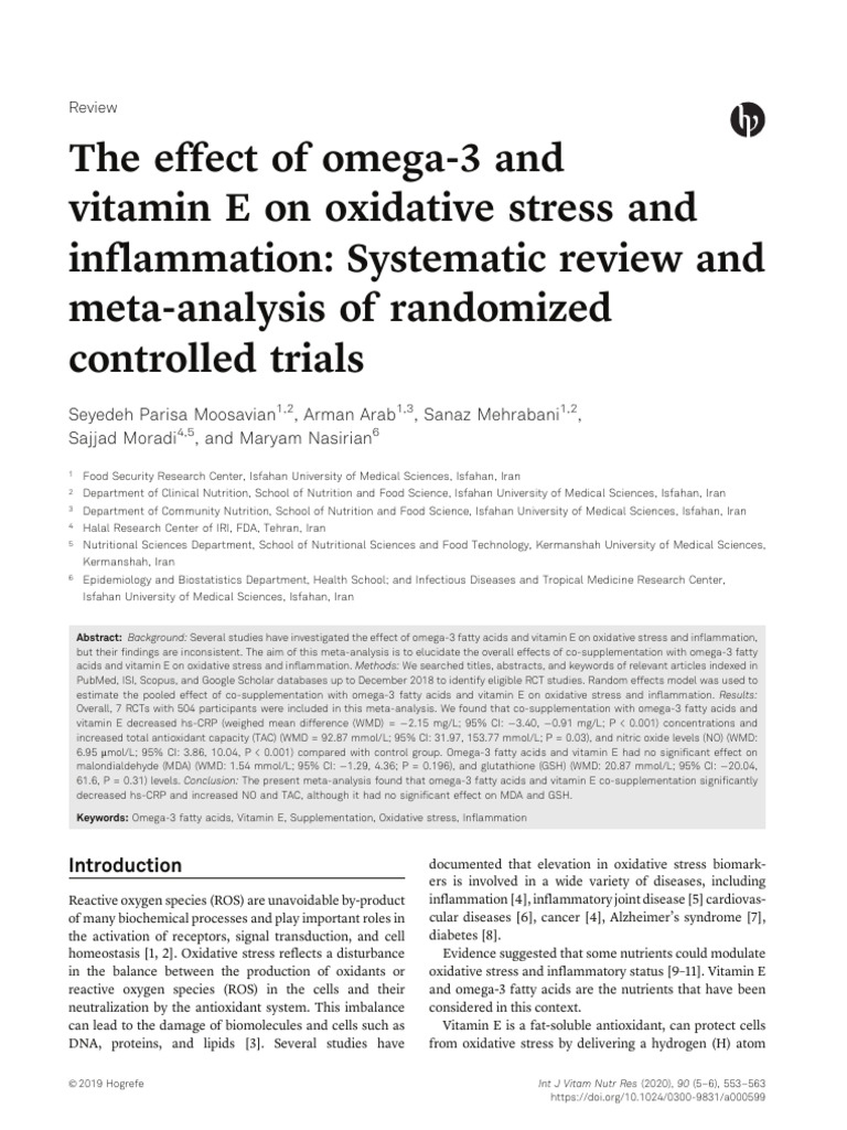 The Effect of Omega-3 and Vitamin E On Oxidative S | PDF | Vitamin E ...