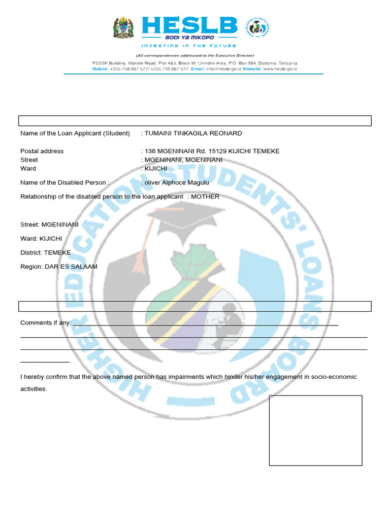 Disability Confirmation Form 2025/2026 | PDF