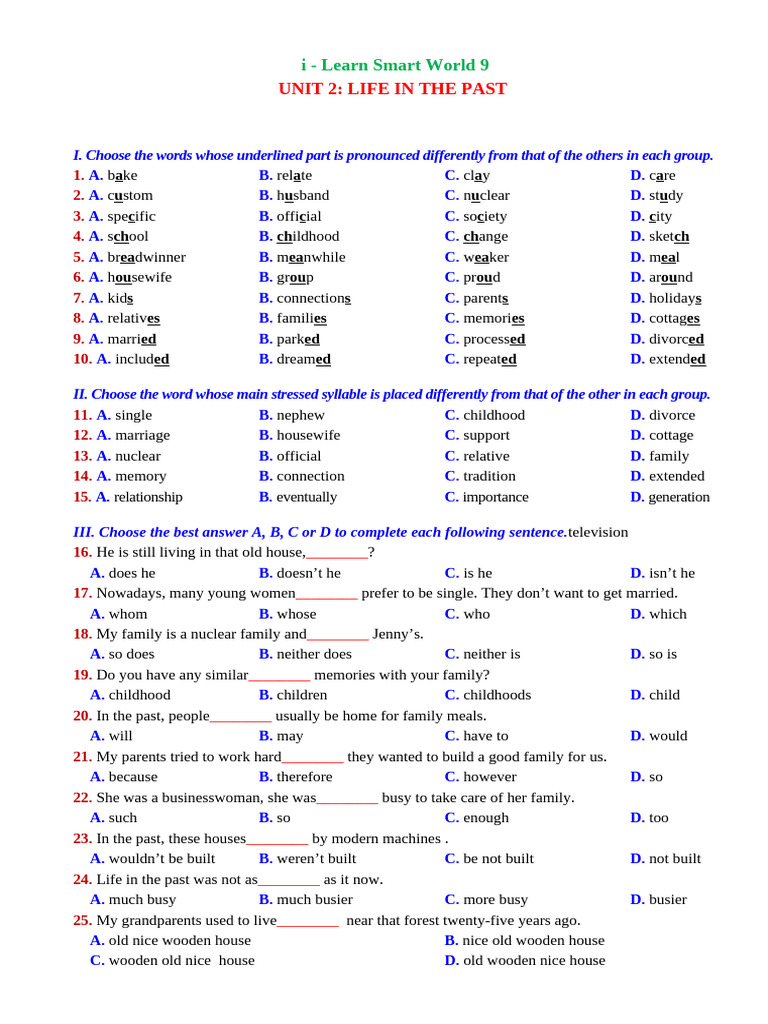 Life in the Past: Language Exercises | PDF