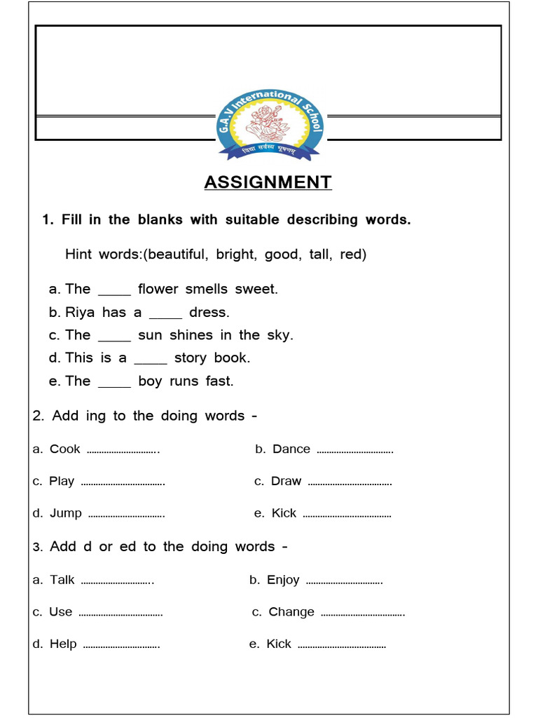 English Grammar Assignment for Class 1 | PDF