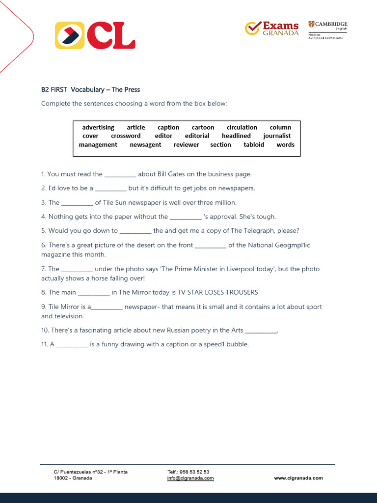 b2 First Vocabulary - The Press | PDF