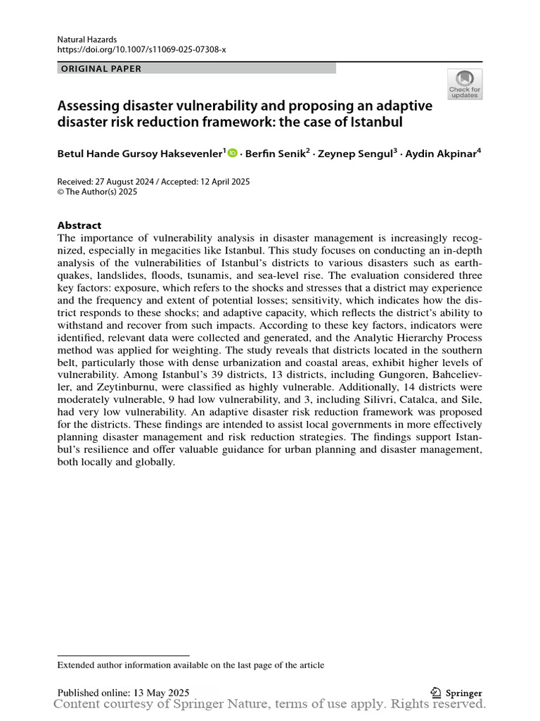 Istanbul Disaster Vulnerability Assessment | PDF | Disaster Risk ...