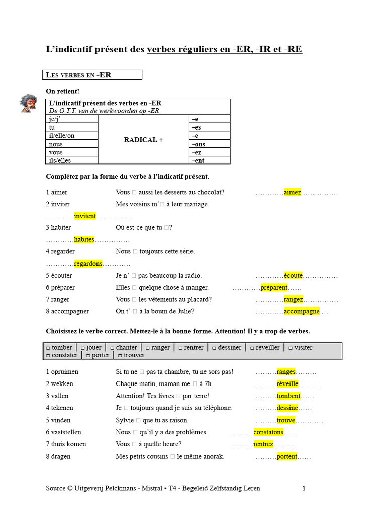 Conjugaison des verbes en -ER, -IR, -RE | PDF | Morphologie ...