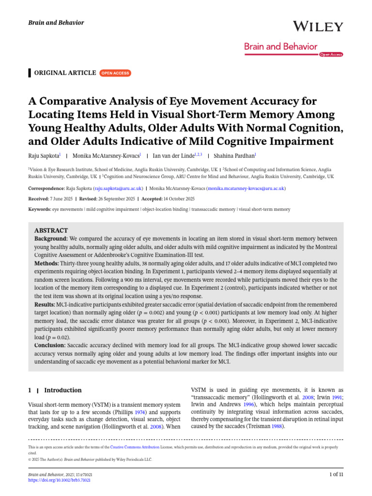 A Comparative Analysis of Eye Movement Accuracy Fo | PDF | Memory ...