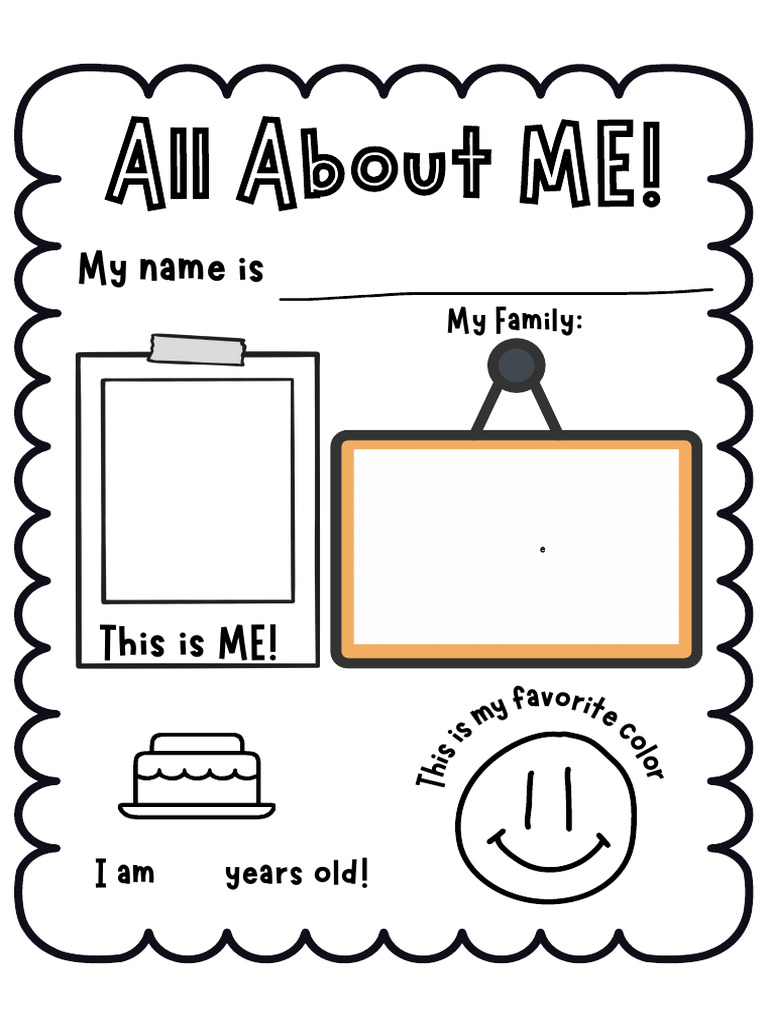 All About Me Worksheet in Black and White Simple Style | PDF