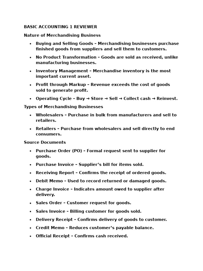 Merchandising Business Accounting Guide | PDF | Revenue | Debits And ...