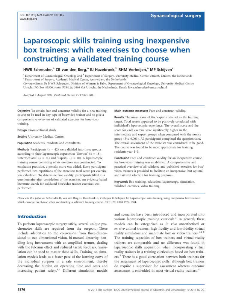Laparoscopic Training with Box Trainers | PDF | Simulation | Gynaecology