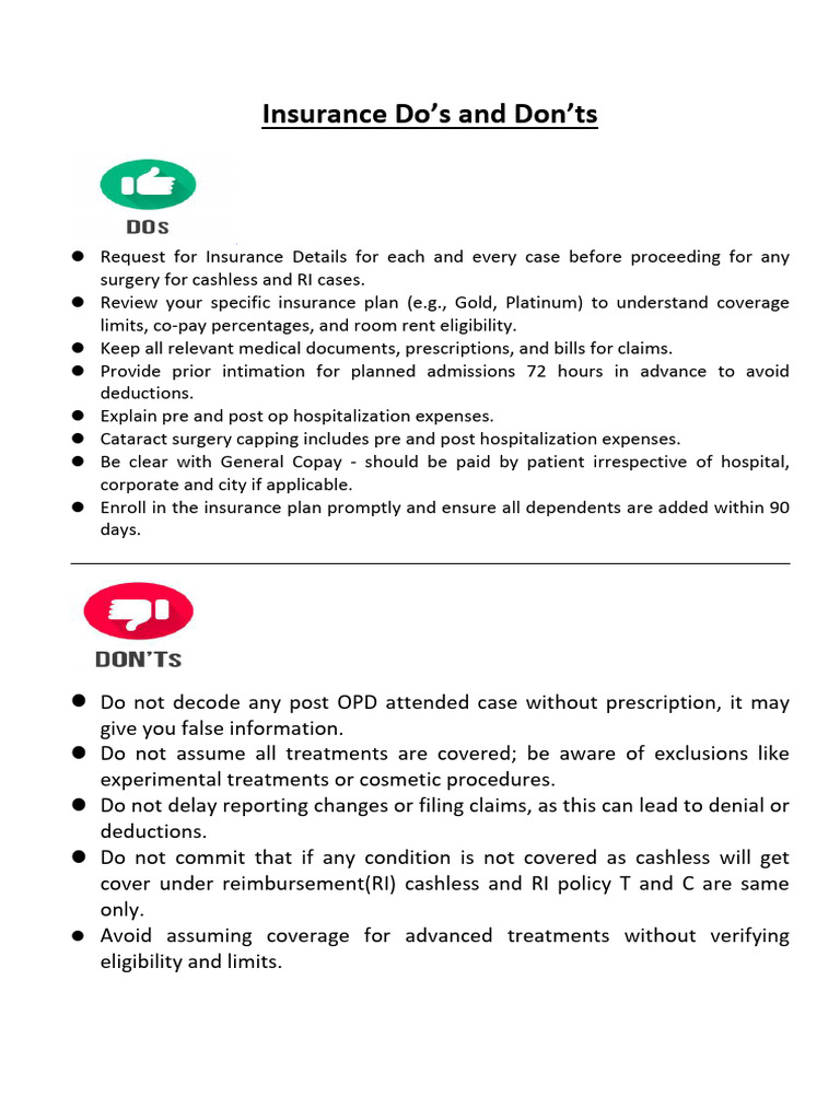 Insurance Dos & Don'Ts | PDF | Clinical Medicine | Medical Specialties