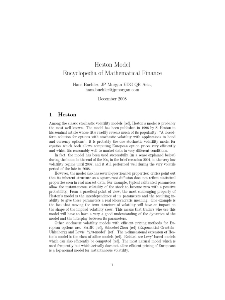 Heston Model Overview and Applications | PDF | Volatility (Finance ...