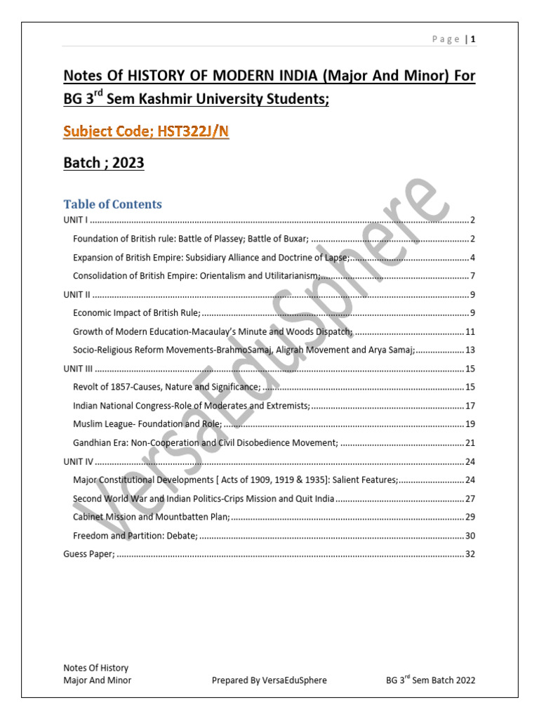 History of Modern India Notes | PDF | Indian National Congress ...